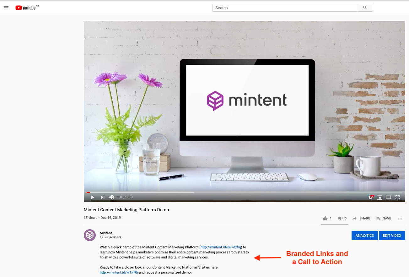YouTube video with links and CTA