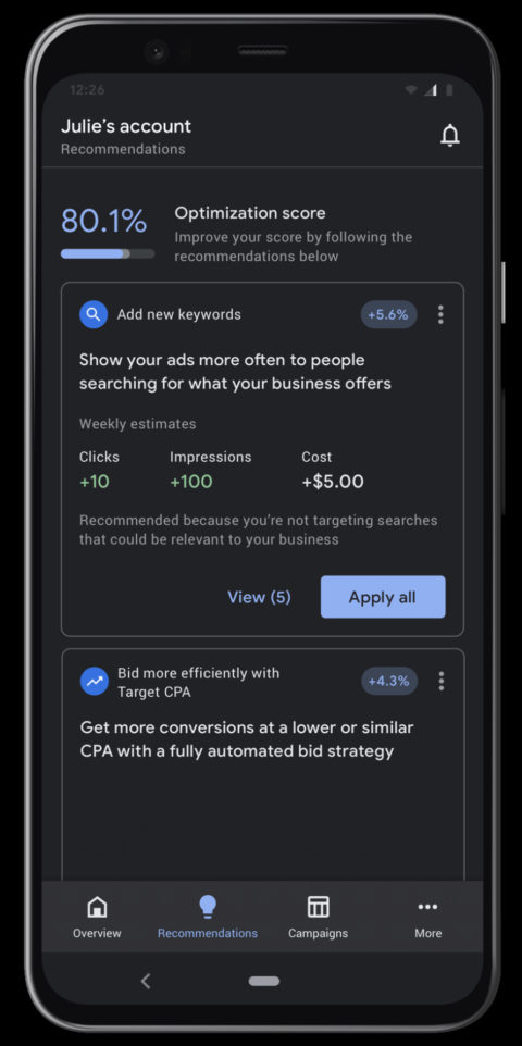 Google Ads Mobile App Updated With New Features and Dark Mode