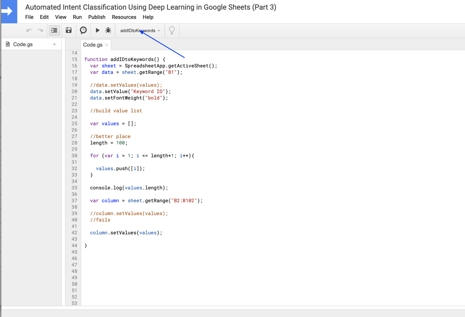 Automated Intent Classification Using Deep Learning in Google Sheets