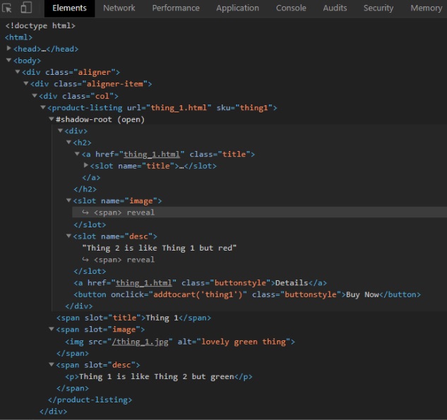 example of custom element and shadow DOM