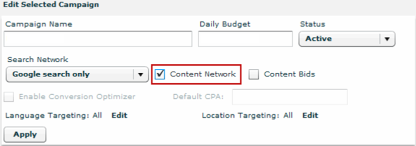 Google targeting settings of Search and Content