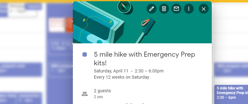 calendar event to plan practice run with emergency kits