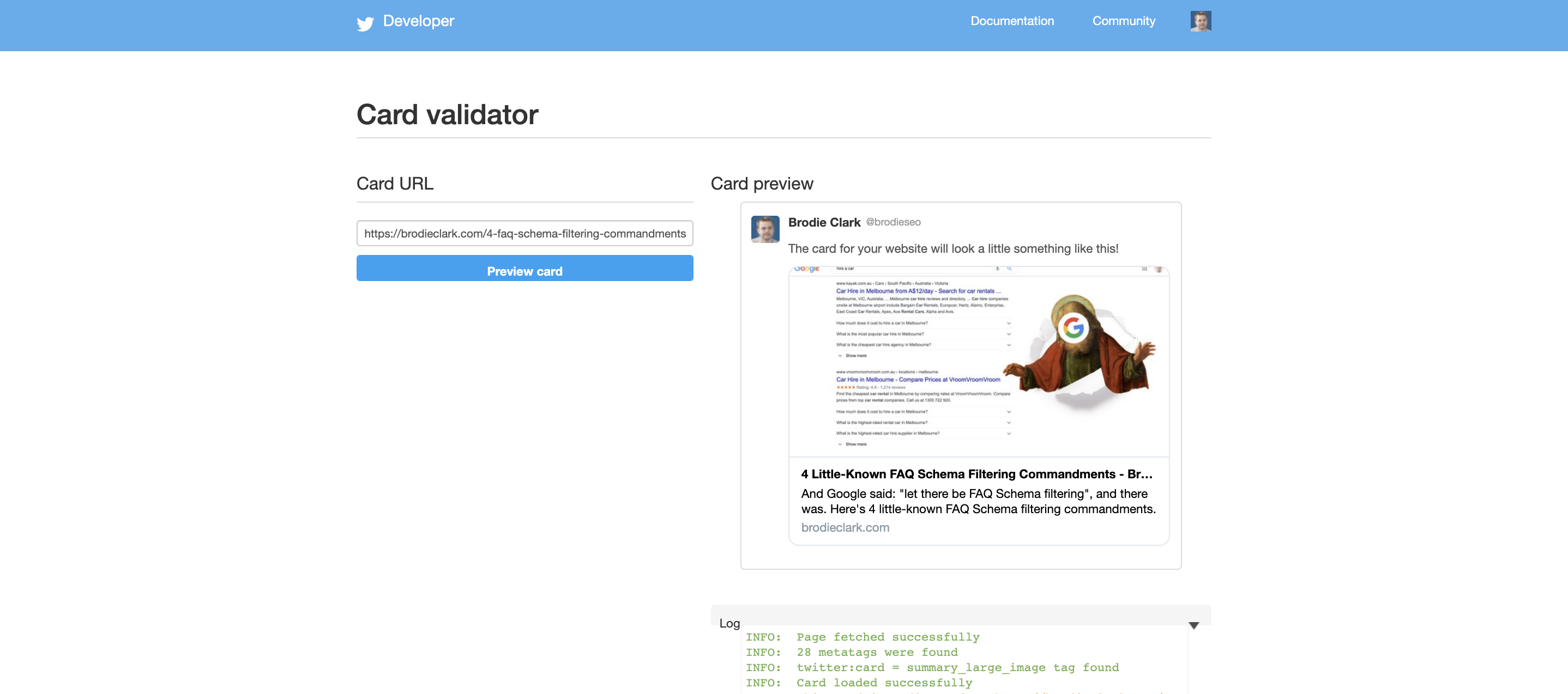 twitter card validator brodie clark consulting