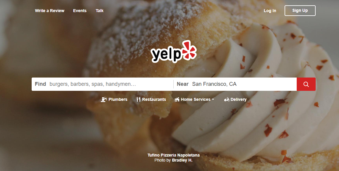 Yelp homepage