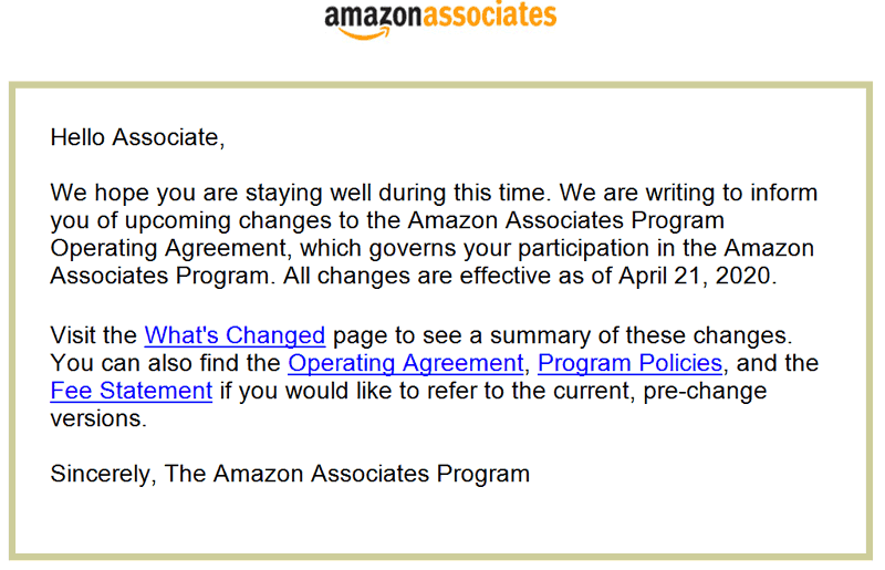 Screenshot of Amazon Associates Email