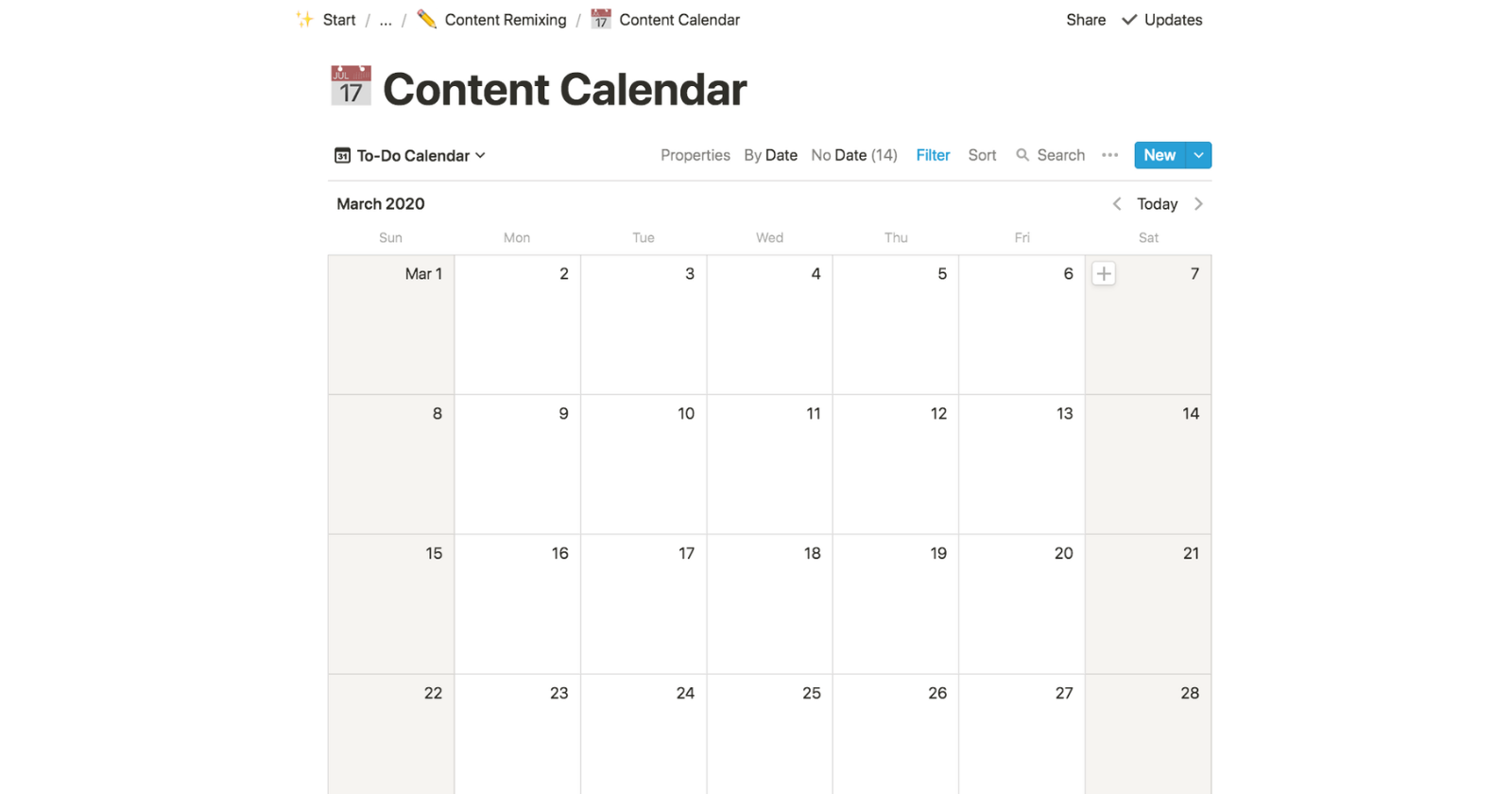 content calendar