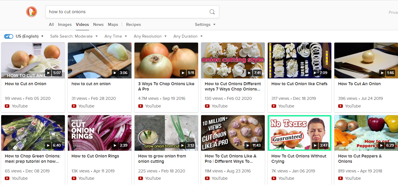 DuckDuckGo video hunt  - however  to chopped  onions