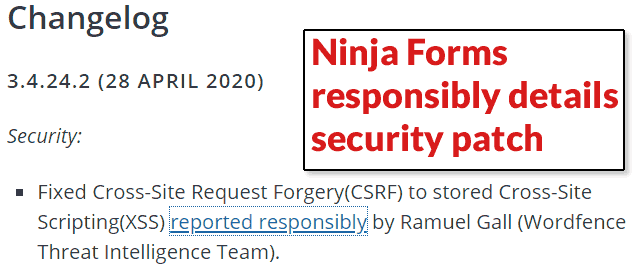 Screenshot of Ninja Forms Changelog