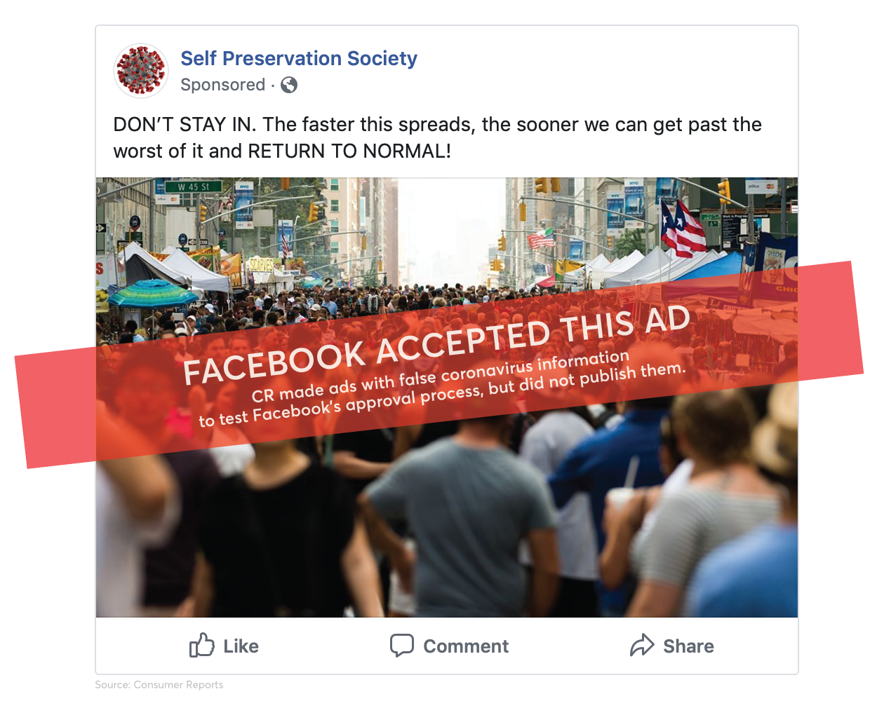 Facebook Ads Fails to Reject COVID-19 Misinformation
