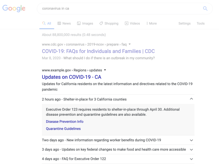 Google Search Console Reports on COVID-19 Special Announcement Schema
