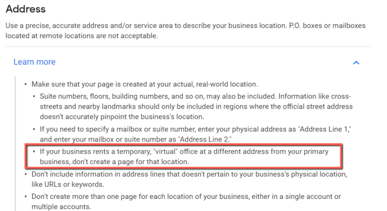 Google My Business Guidelines for Virtual Offices