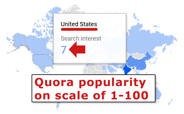 Screenshot of Google Trends showing lack of popularity of Quora in the United States