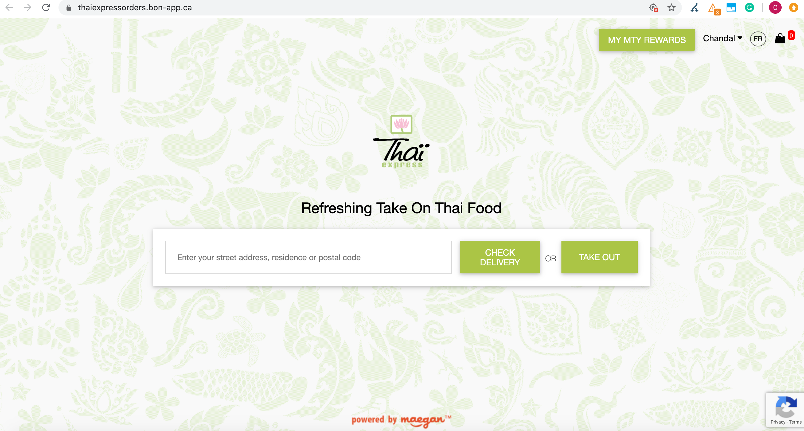 Thai Express ordering platform on third party subdomain