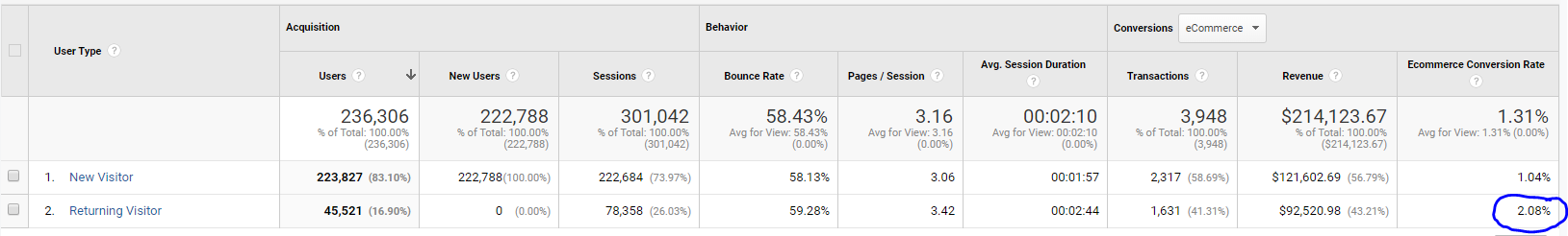 GA New vs Repeat Visitor