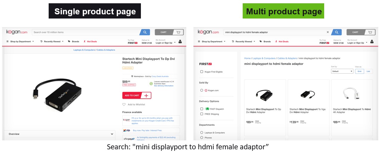 single vs multi product page
