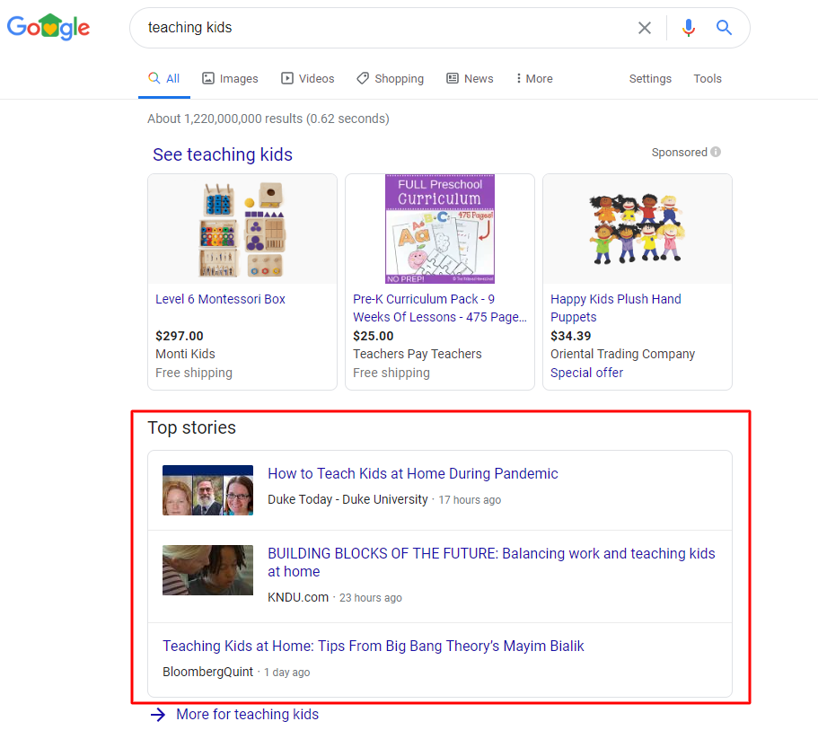 Teaching Kids Google SERP