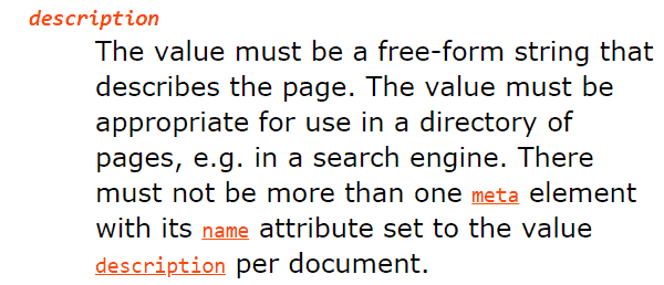 Official rules for meta description element