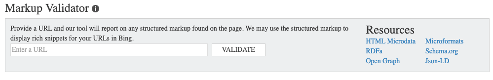 bing webmaster tools markup validator url