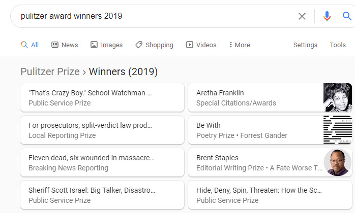 Pulitzer Award Winners 2019