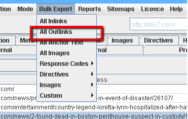 ScreamingFrog - Export Outlinks