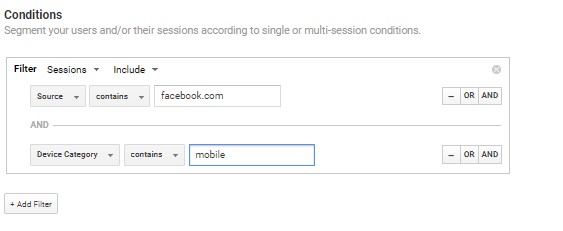 Custom Google Analytics Segment - Facebook and Mobile