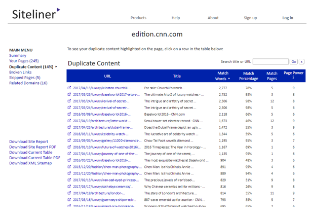 Siteliner - Duplicate Content