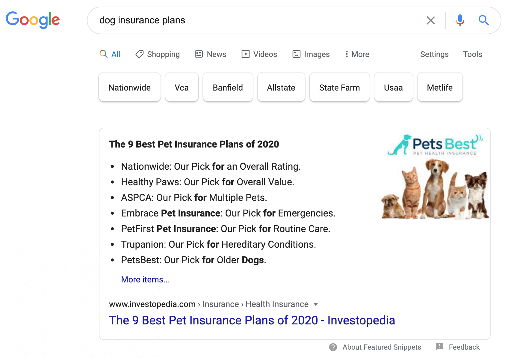 carousel featured snippet