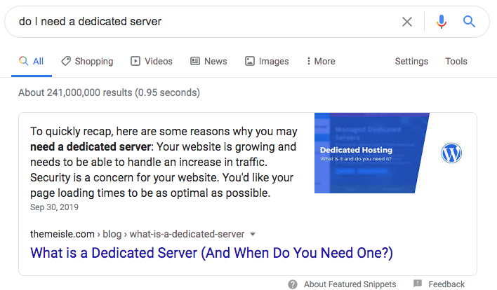Do I need a dedicated server featured snippet