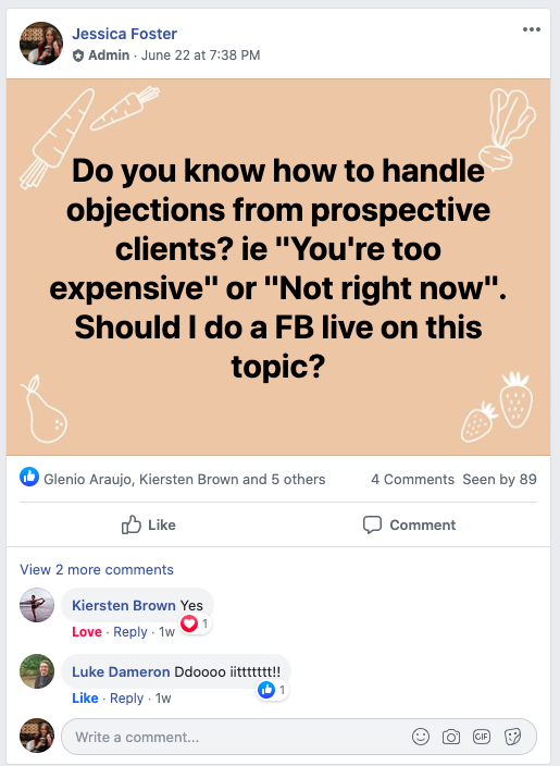 Asking Facebook group for Live video topics