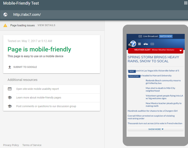 Google’s Mobile-Friendly Testing tool 