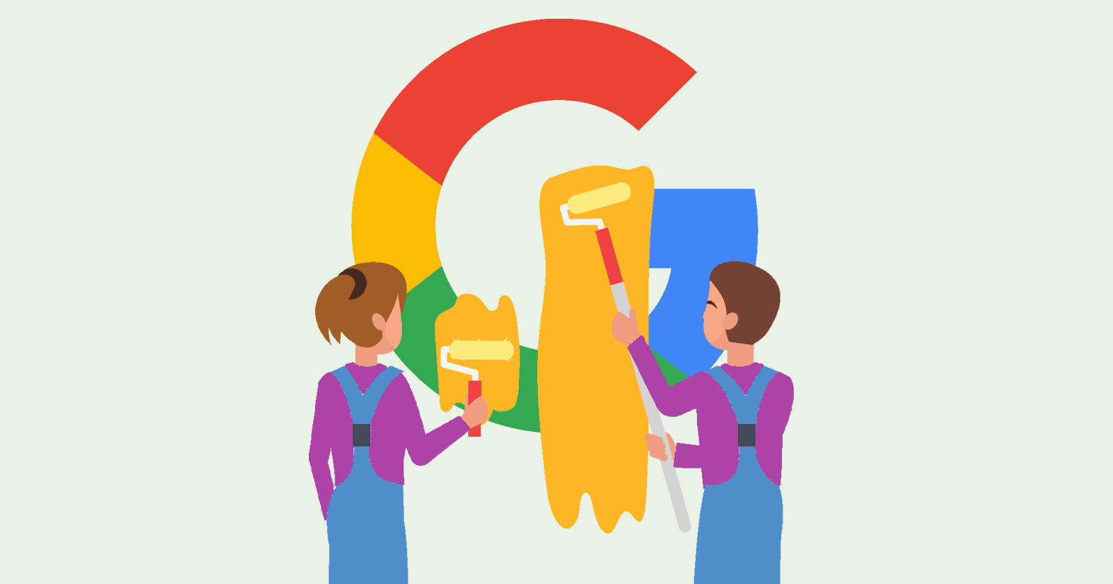 Image of home services professionals painting over Google's multi-color G logo.