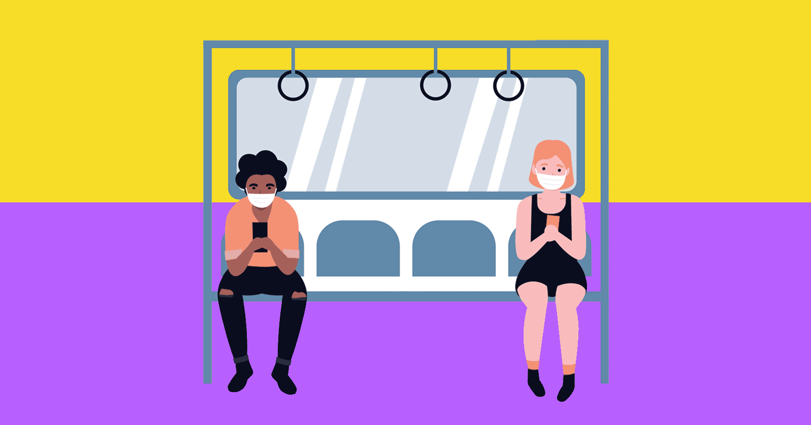 Image of two women on a subway reading on their phones, representing a web stories audience.