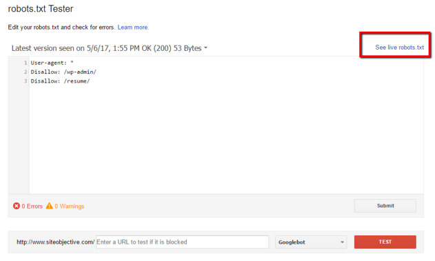 GSC - See live robots.txt