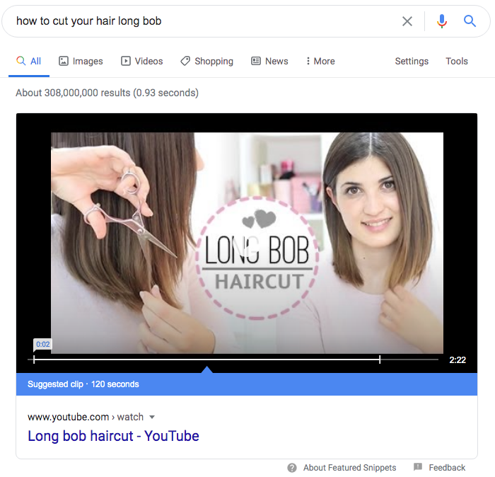 How to cut your hair long bob Google featured snippet