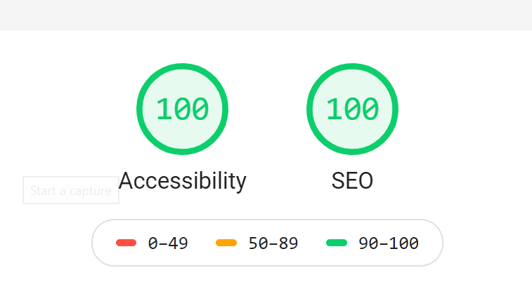 Example of Lighthouse Scores for Accessibility and SEO
