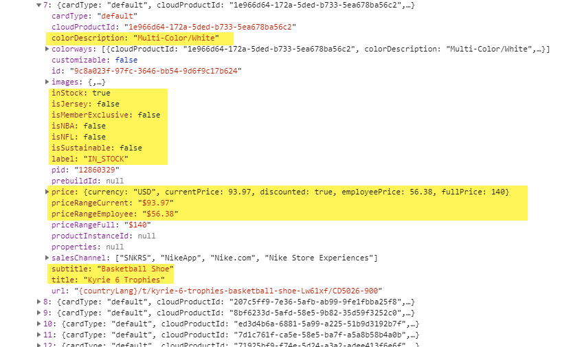 Nike data model example