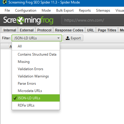Screaming Frog - JSON-LD URLs