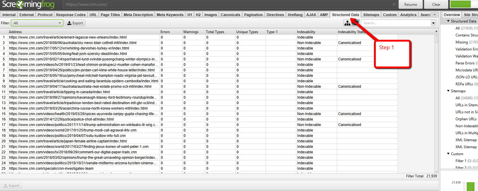 Screaming Frog Structured Data