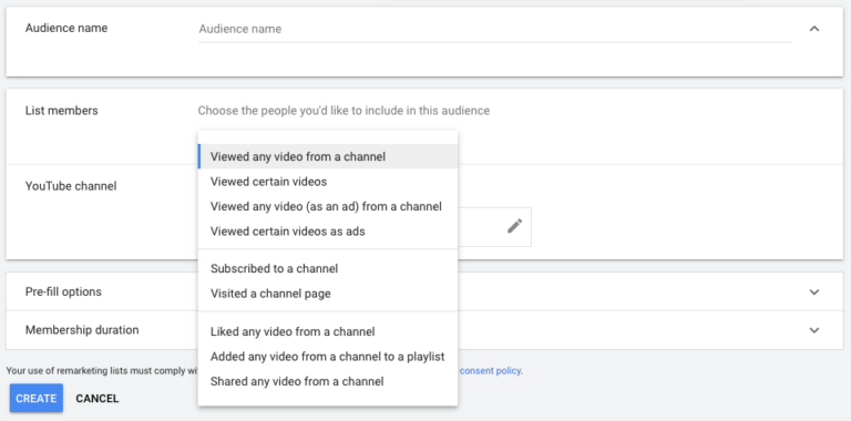 Google Ads YouTube Remarketing Audiences