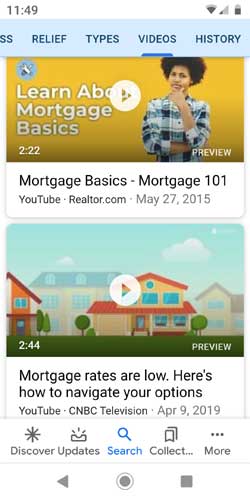 Screenshot of Google's mortgage videos