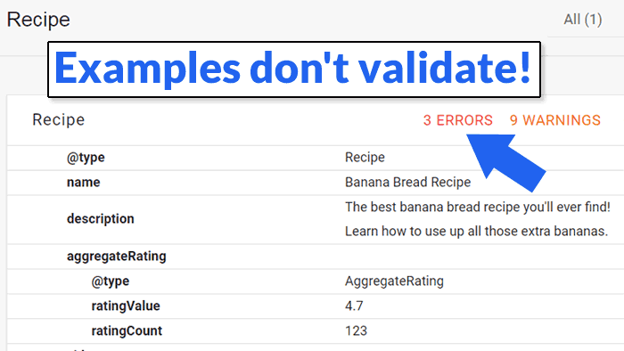 Screenshot of Google's structured data validator