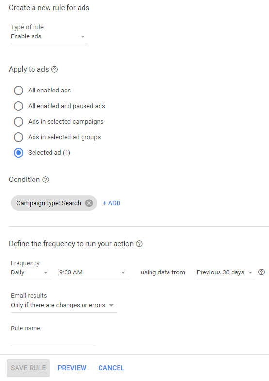 Timing and condition parameters