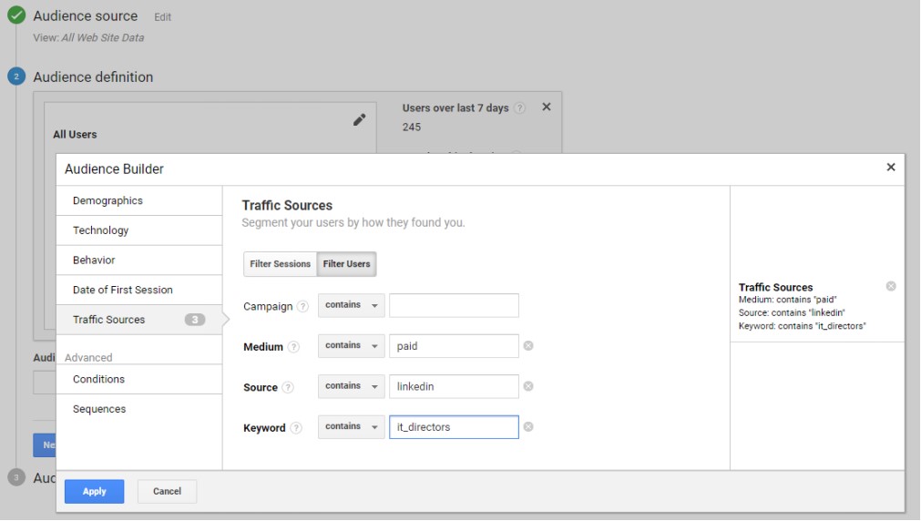 Audience Builder - Traffic Source