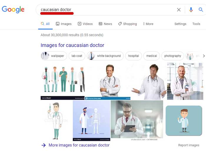 Screenshot of Google search results for Caucasian Doctor