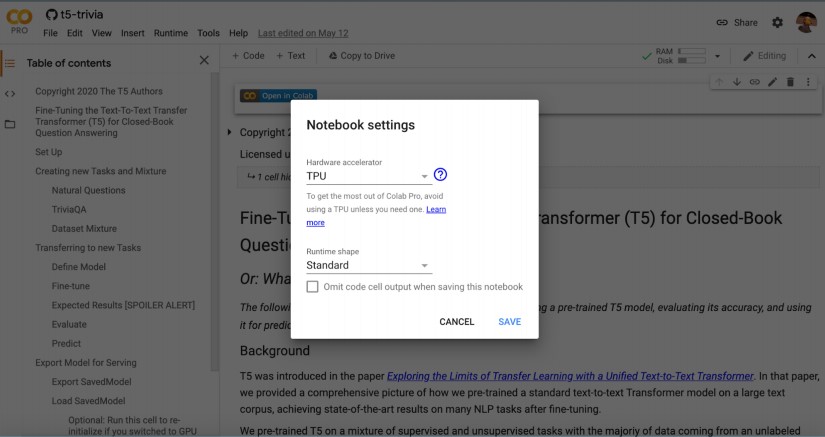 Change the Runtime Environment to Cloud TPU