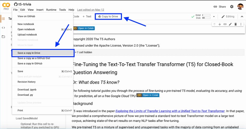 Copy the Colab Notebook to Your Google Drive