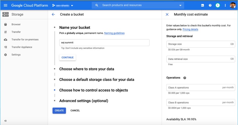 Create a Google Cloud Storage Bucket