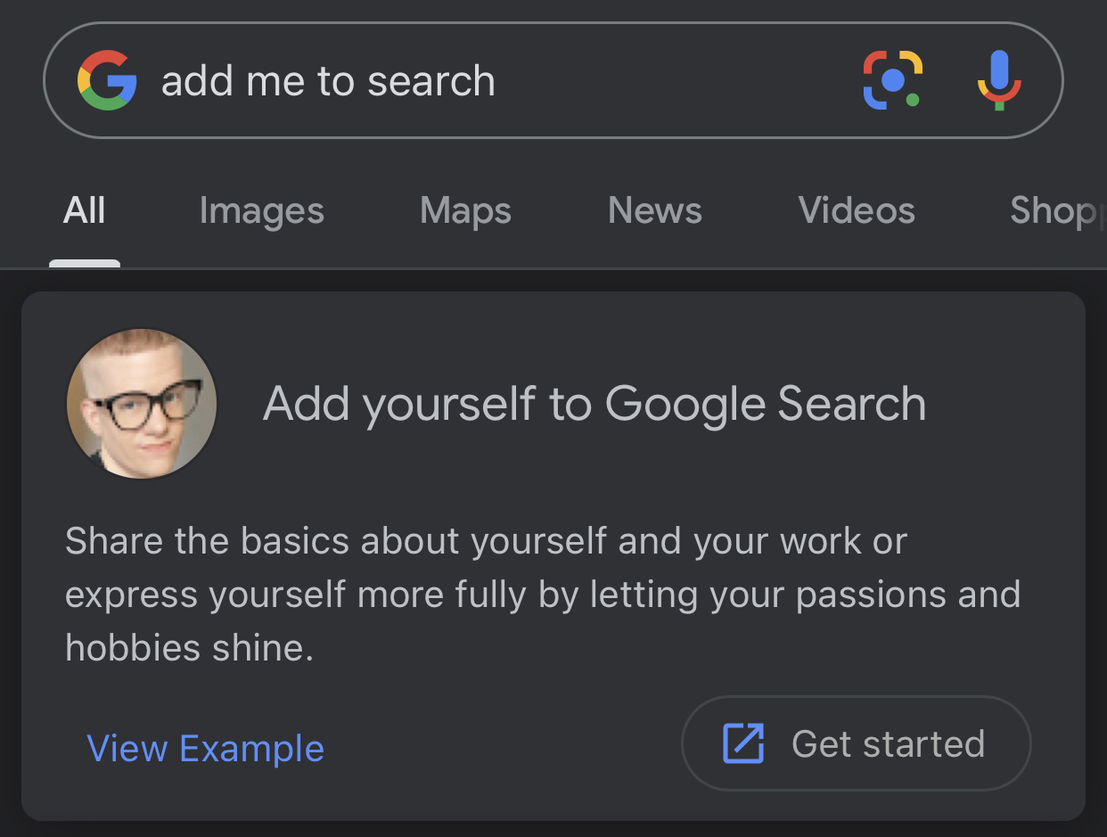 Step 1 of creating Google People Card.