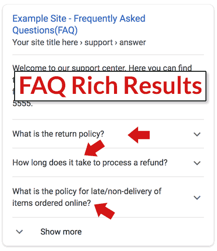 Screenshot of an example of a Google FAQ rich result