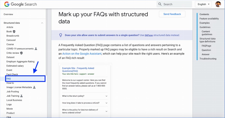 Google Developers - FAQ markup